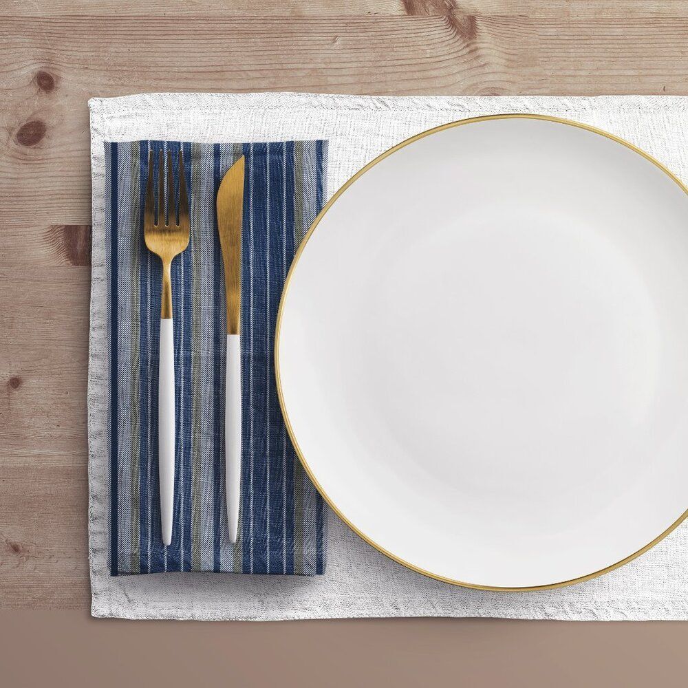 NWT Porter Anna- Navy & Gold  Cotton Napkin 4-set, Stripe